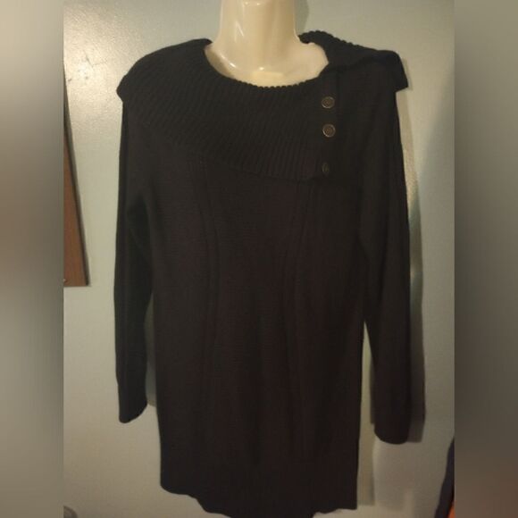 Style & Co. Black Acrylic shaw collar sweater with button accent - Picture 10 of 11